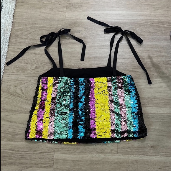 Zara - Striped Sequin Cropped Tie Tank - Size XS - Picture 6 of 8